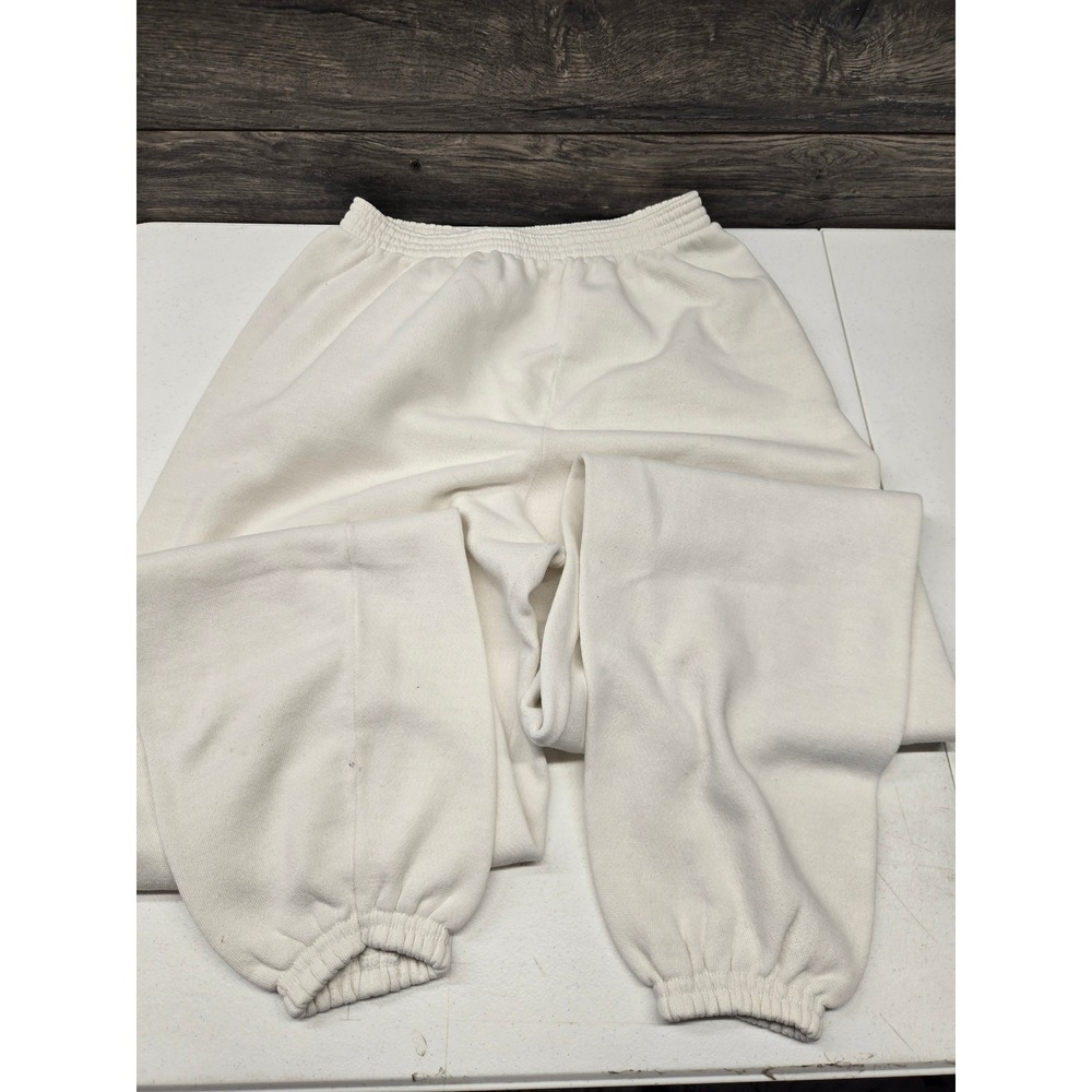 Vintage White Fleece Sweatpants tultex Joggers Made in USA Women Large 1990's